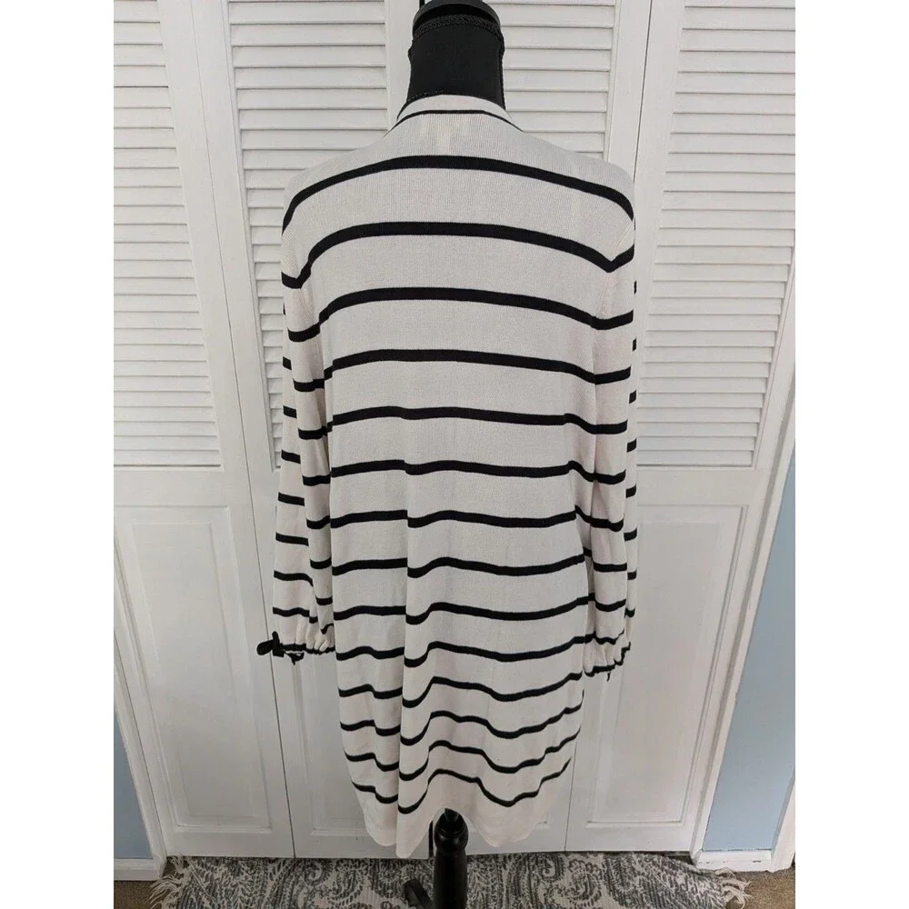 Talbots Oprah Magazine Collection Cardigan Women's XL Cream Black Stripe Sweater